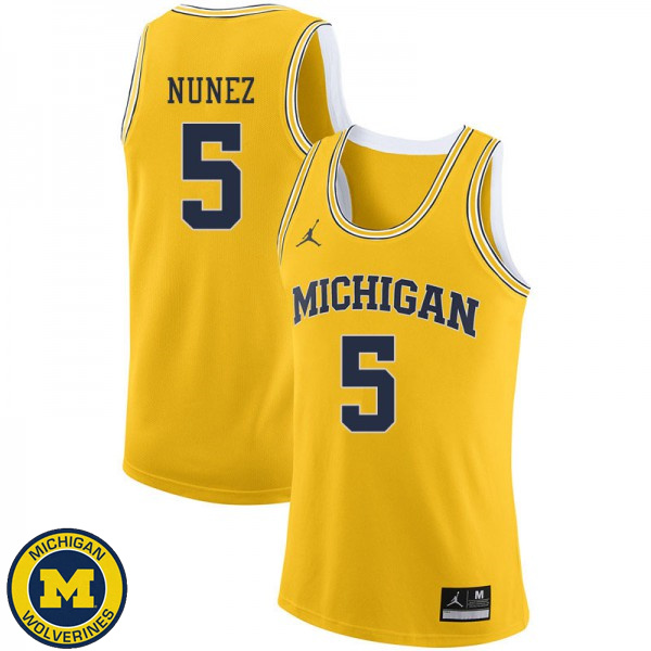 Men's University of Michigan #5 Adrien Nunez Yellow Jordan Brand Alumni Basketball Jersey